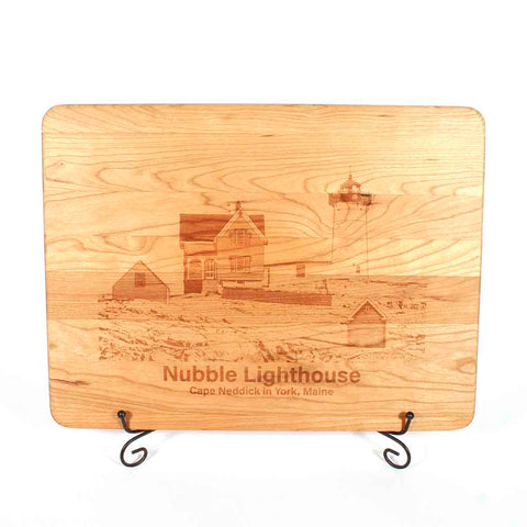 Cherry cutting board with Nubble Lighthouse engraved onto it - Dailey Woodworking