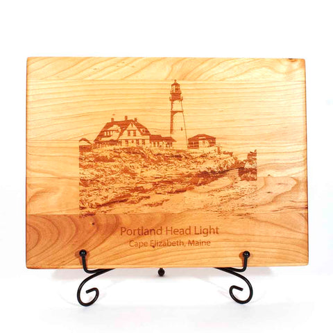 Cherry Cutting Board with image of Portland Head Light engraved on it - Dailey Woodworking