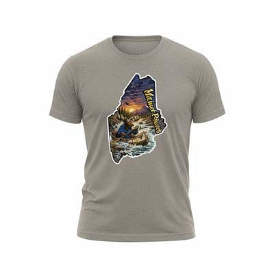 Gravel colored Gildan Dry-Blend t shirt with Wicked Pissah Maine design on the front