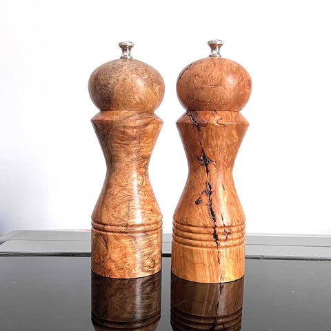 8 Inch Maple Burl Morrison Salt and Pepper Mill Set - Dailey Woodworking