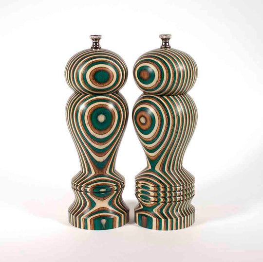 8 inch Haynes Salt and Pepper Mill set made in Camo laminated Birch veneer - Dailey Woodworking