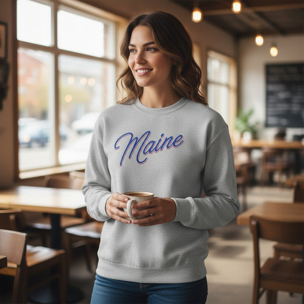 Maine Script Embroidered Crewneck or Hoodie