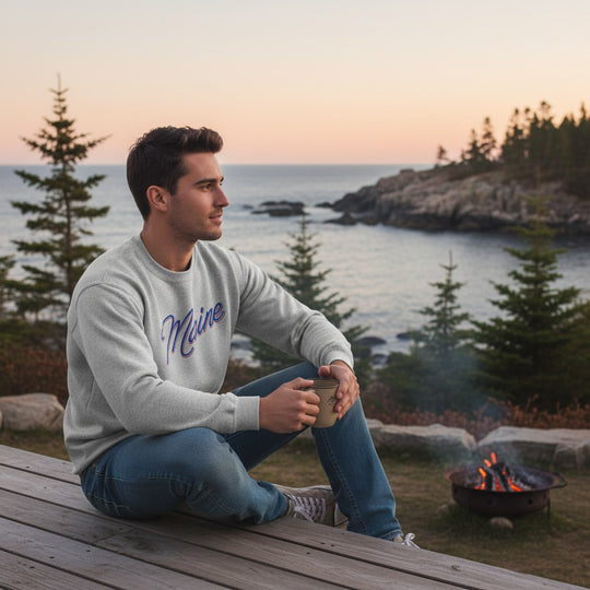 Maine Script Embroidered Crewneck or Hoodie