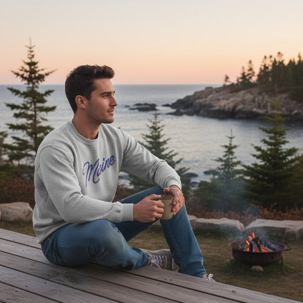 Maine Script Embroidered Crewneck or Hoodie