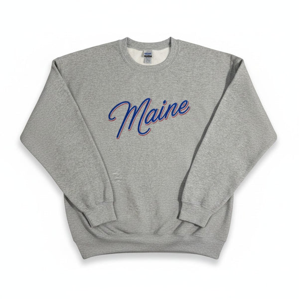 Maine Script Embroidered Crewneck or Hoodie