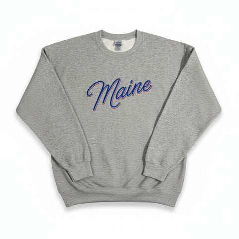 Maine Script Embroidered Crewneck or Hoodie