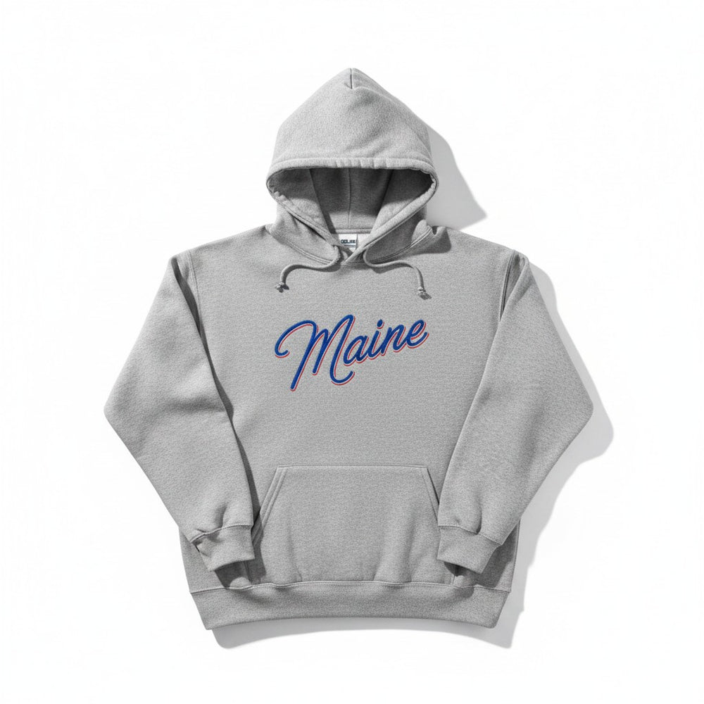 Maine Script Embroidered Crewneck or Hoodie