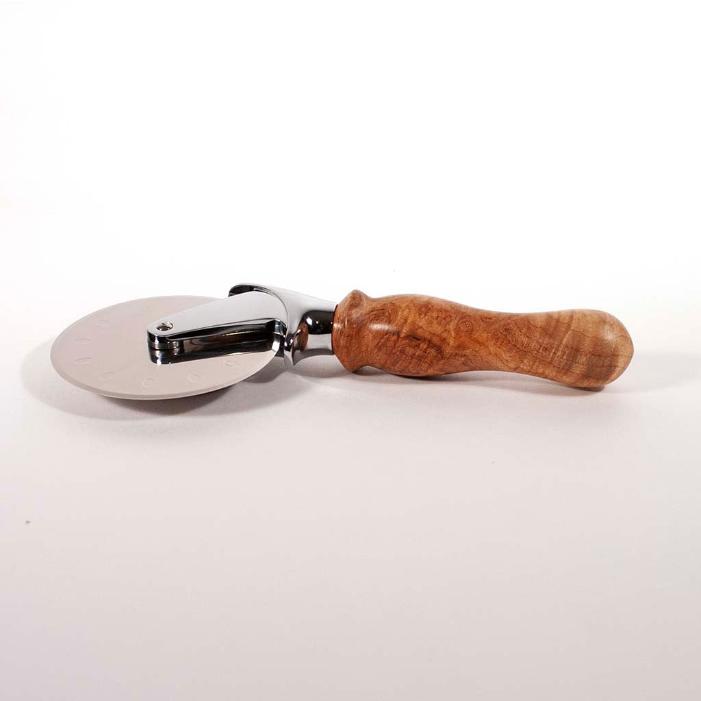 Maple Burl Stainless Steel Pizza Cutter - Dailey Woodworking