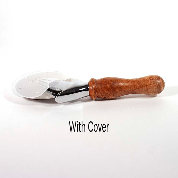 Maple Burl Stainless Steel Pizza Cutter with cover - Dailey Woodworking