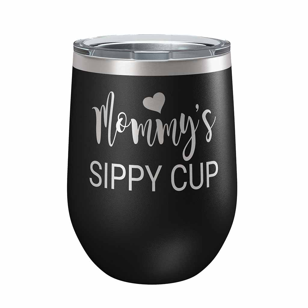 12 ounce black insulated stemless wine Tumbler with "Mommy&