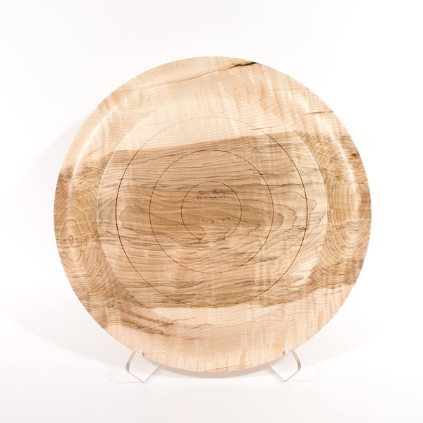 17 inch Curly Maple platter, bottom view - Dailey Woodworking