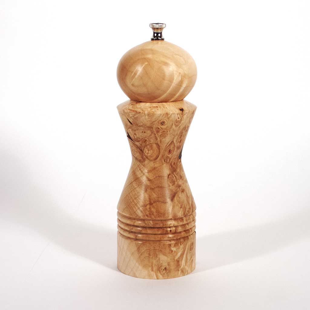 8 Inch Maple Burl Morrison Pepper Mill view 2 - Dailey Woodworking
