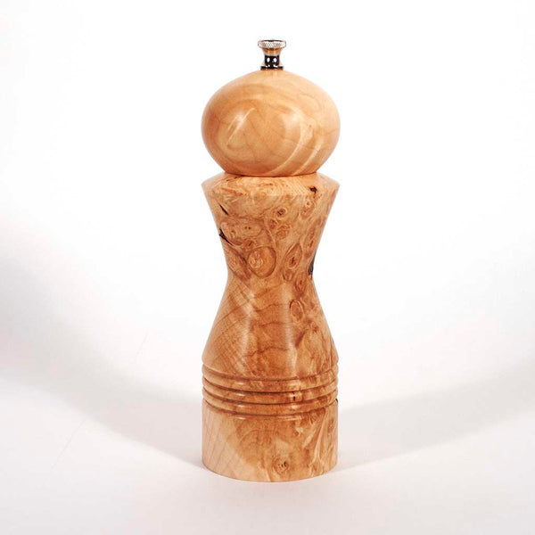 8 Inch Maple Burl Morrison Pepper Mill view 2 - Dailey Woodworking