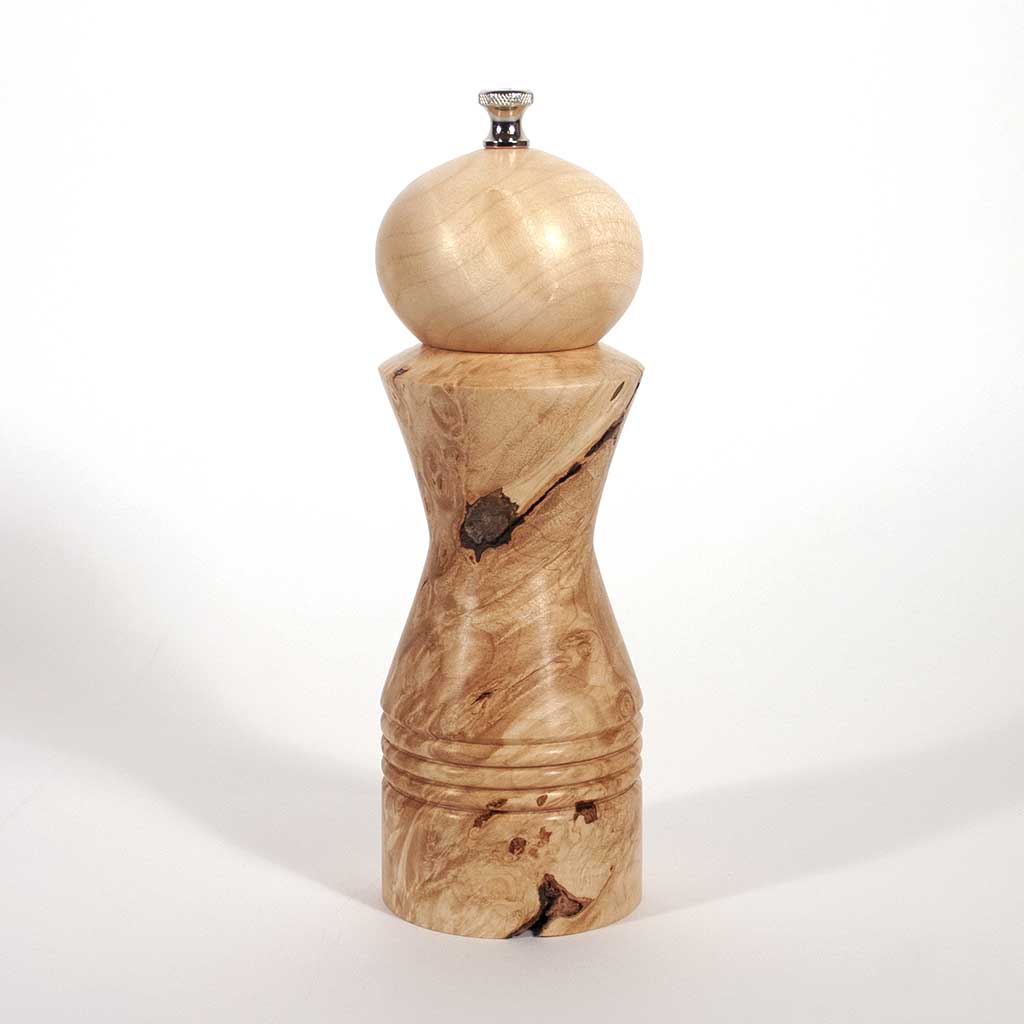 8 Inch Maple Burl Morrison Pepper Mill view 4 - Dailey Woodworking