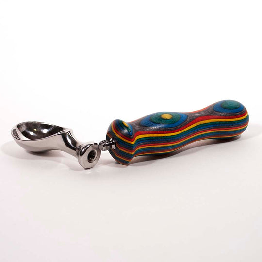 Stainless Steel Ice Cream Scoop with Confetti Color Laminated Handle with scoop unscrewed, view 3- Dailey Woodworking