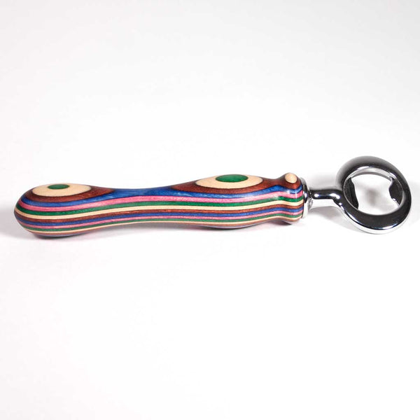 Laminated five color bottle opener, chrome plated - Dailey Woodworking