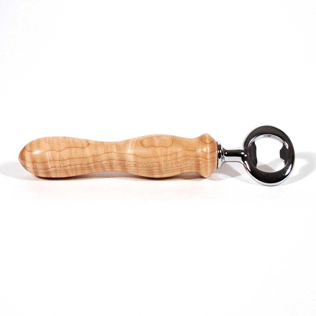 Curly Maple bottle opener, chrome plated - Dailey Woodworking