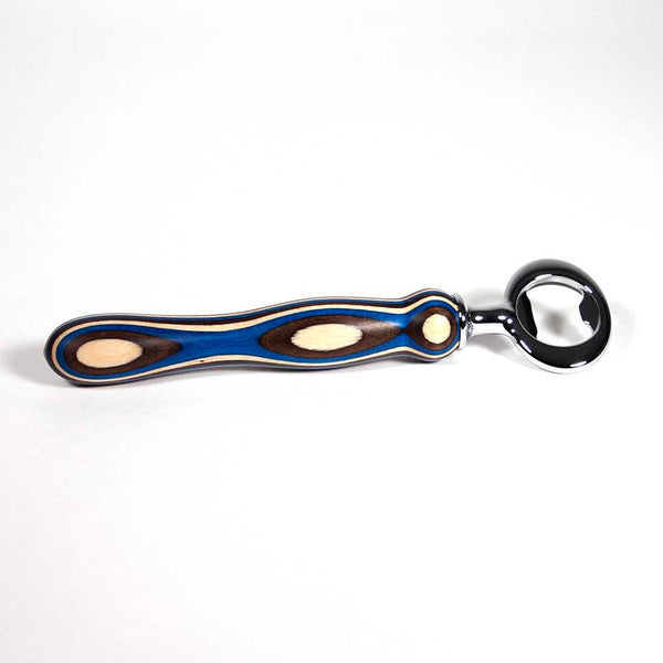 Laminated Rising Tide bottle opener, chrome plated - Dailey Woodworking
