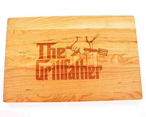 Cherry Cutting Board with Grillfather engraved on it, 17"W x 11"H with juice groove - Dailey Woodworking