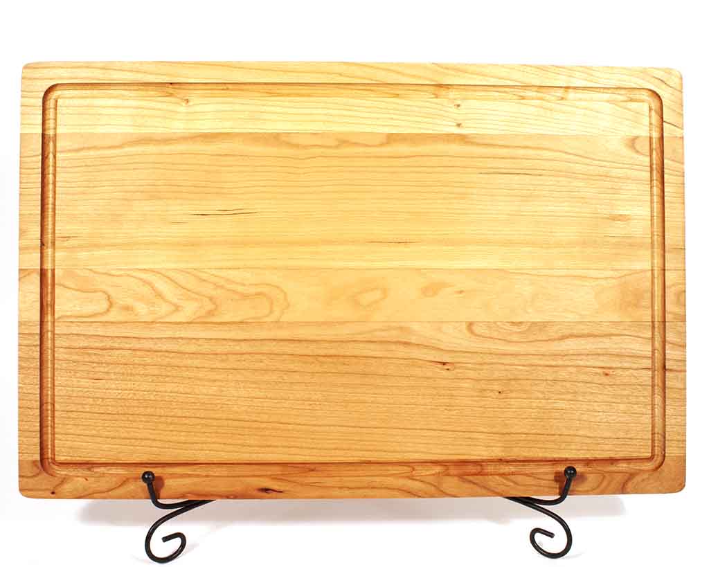 Cherry Cutting Board with Grillfather engraved on it, 17"W x 11"H with juice groove - backside - Dailey Woodworking