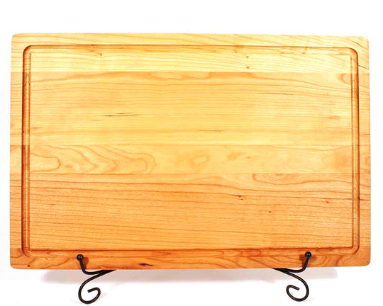 Cherry Cutting Board with Grillfather engraved on it, 17"W x 11"H with juice groove - backside - Dailey Woodworking