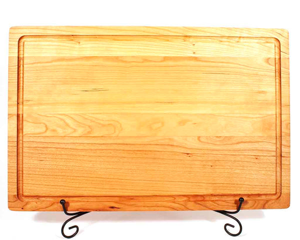 Cherry Cutting Board with Grillfather engraved on it, 17"W x 11"H with juice groove - backside - Dailey Woodworking