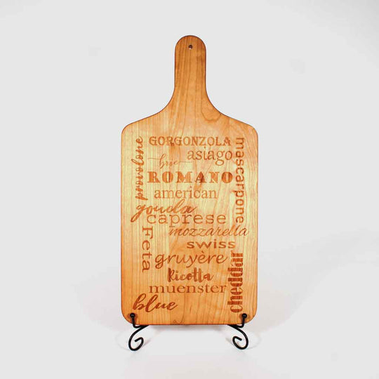 Engraved, handled cutting/serving board made from Cherry wood. This board is 8 inches wide by 17 inches long. - Dailey Woodworking