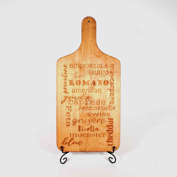 Engraved, handled cutting/serving board made from Cherry wood. This board is 8 inches wide by 17 inches long. - Dailey Woodworking