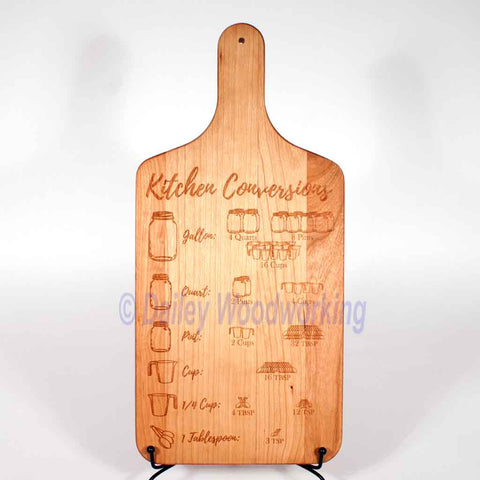 Handled Cutting Board, Serving Board with Kitchen Conversions engraved onto it