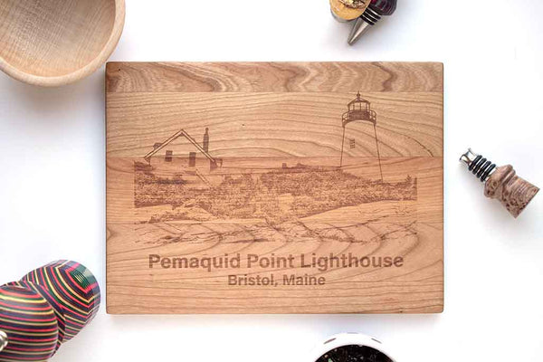Cherry Cutting Board with image of Pemaquid Point Lighthouse engraved on it picture 2 - Dailey Woodworking