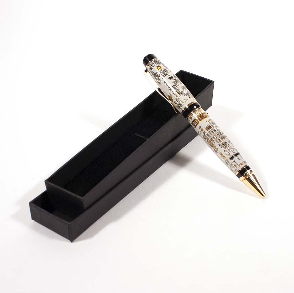 Gold Katahdin pen made in White Printed Circuit Board  with black box - Dailey Woodworking