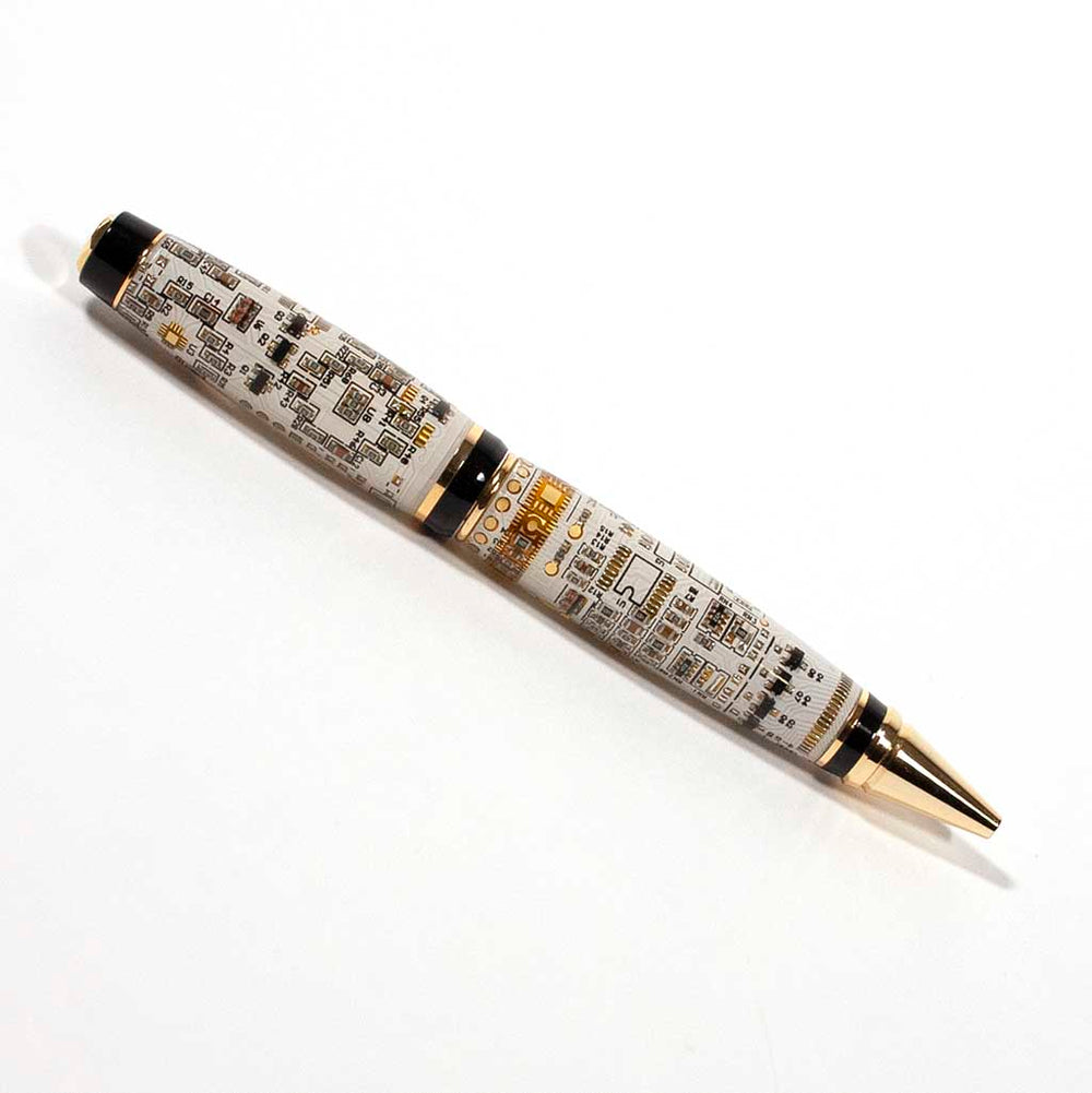 Gold Katahdin pen made in White Printed Circuit Board view 2 - Dailey Woodworking