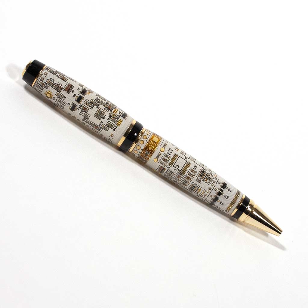 Gold Katahdin pen made in White Printed Circuit Board view 2 - Dailey Woodworking