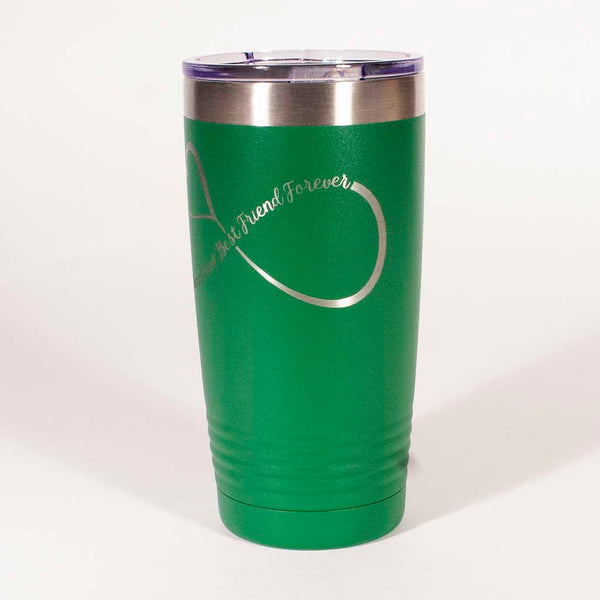 Green 20 ounce tumbler with an infinity loop which includes a heart in it and the saying "Husband and Best Friends Forever" view 3 - Dailey Woodworking
