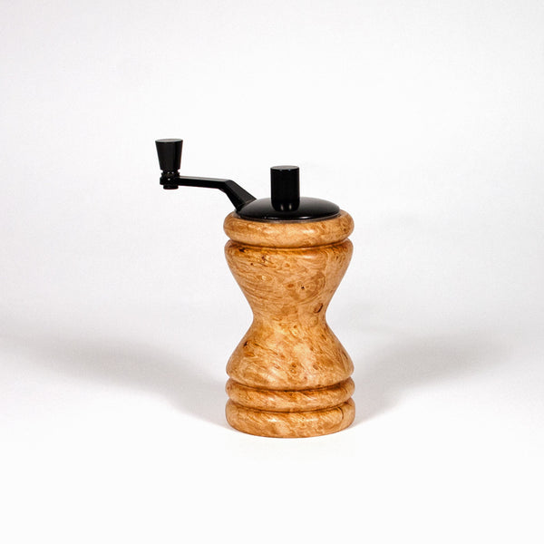 Ferris mini-grinder with black handle made in Maple Burl - Dailey Woodworking