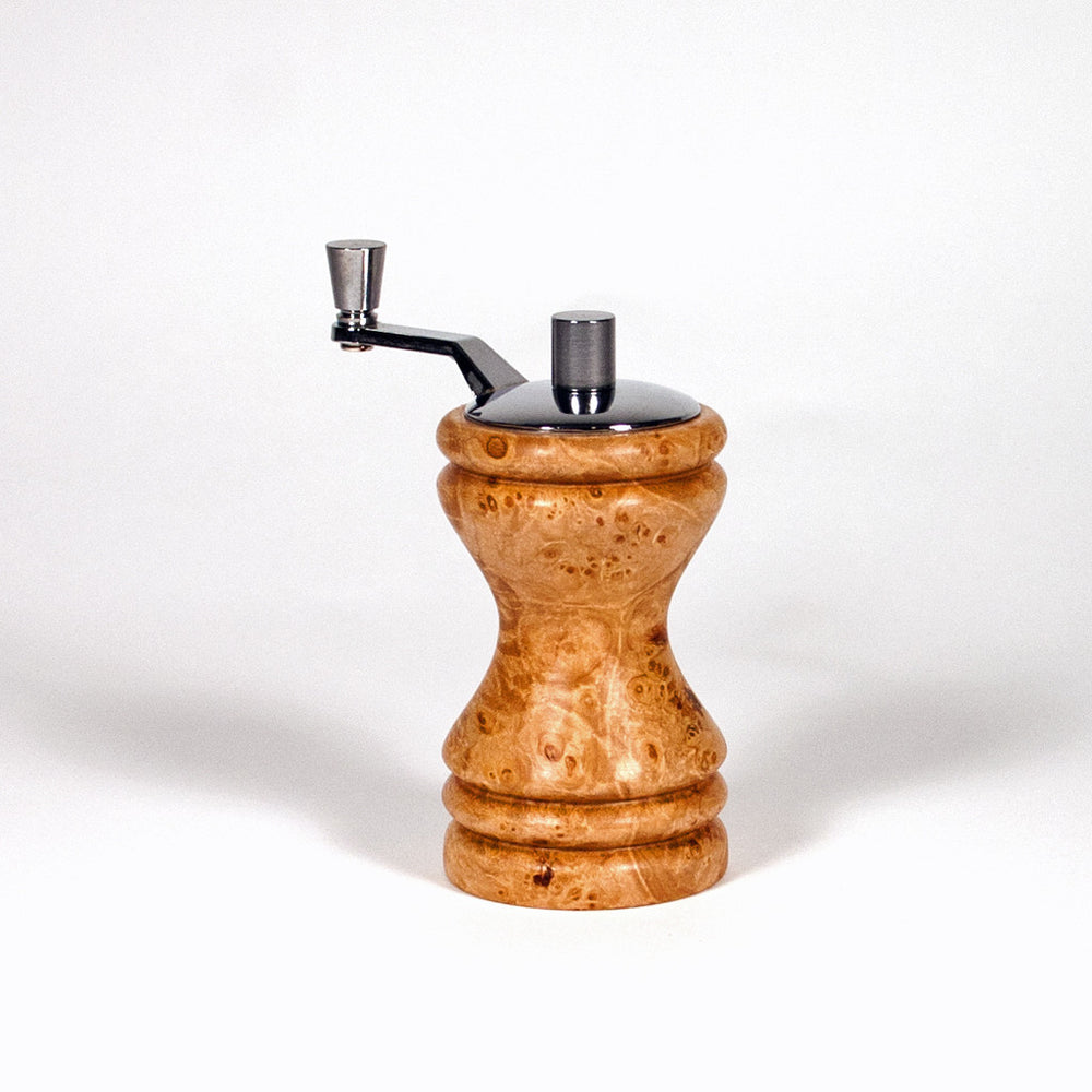 Ferris mini-grinder with chrome handle made in Maple Burl - Dailey Woodworking