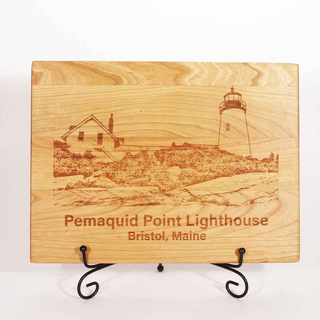 Cherry Cutting Board with image of Pemaquid Point Lighthouse engraved on it - Dailey Woodworking