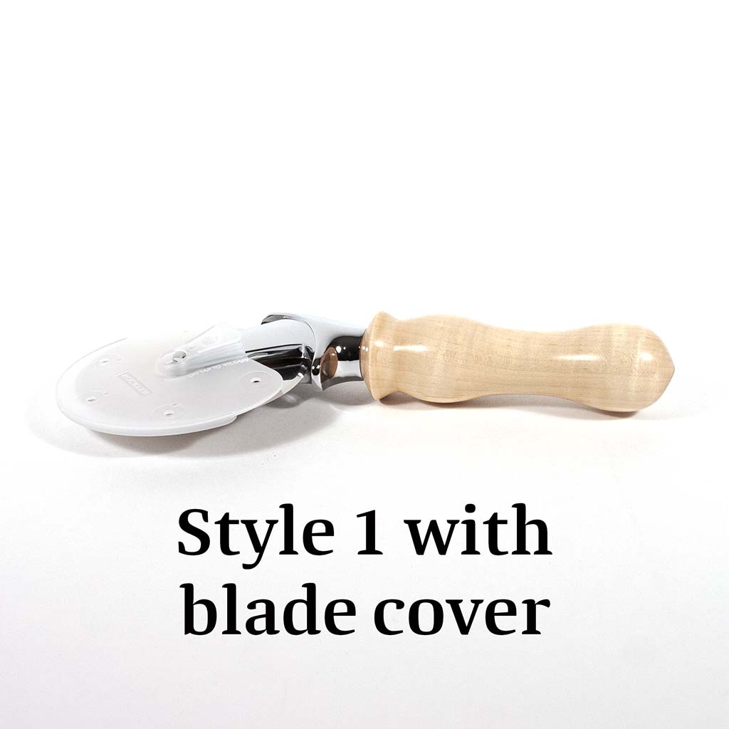 Curly Maple Pizza Cutter style 1 with blade cover - Dailey Woodworking