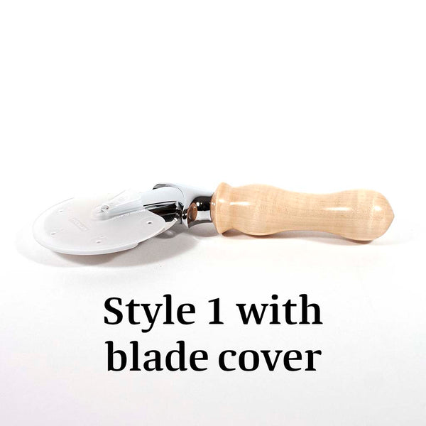 Curly Maple Pizza Cutter style 1 with blade cover - Dailey Woodworking