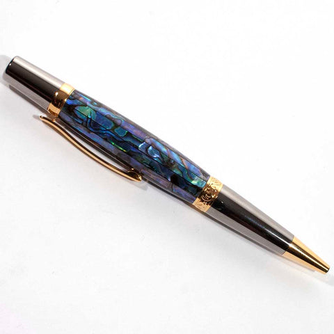 Platinum and Gold Yarmouth Paua Abalone Shell pen number 1 - Dailey Woodworking
