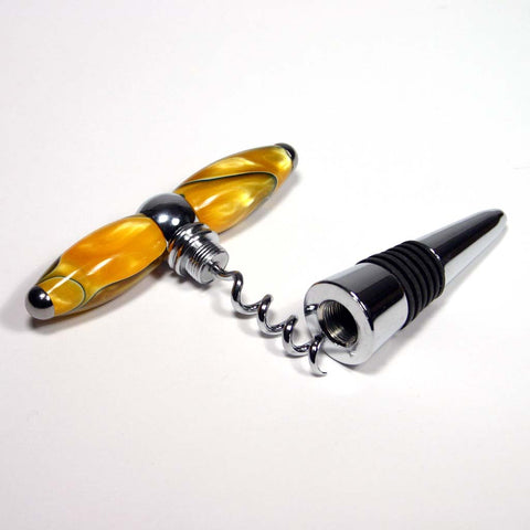 Corkscrew and bottle stopper combination made in Amber Marble Acrylic - Dailey Woodworking